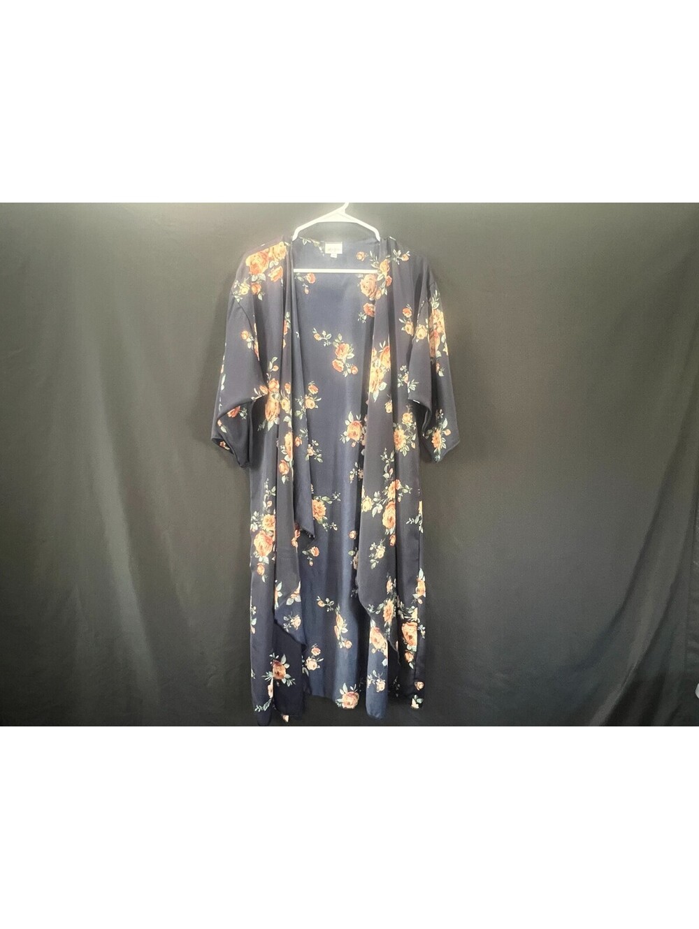 LuLaRoe Sarah Women M Navy Orange Floral Long Duster Cardigan Pockets